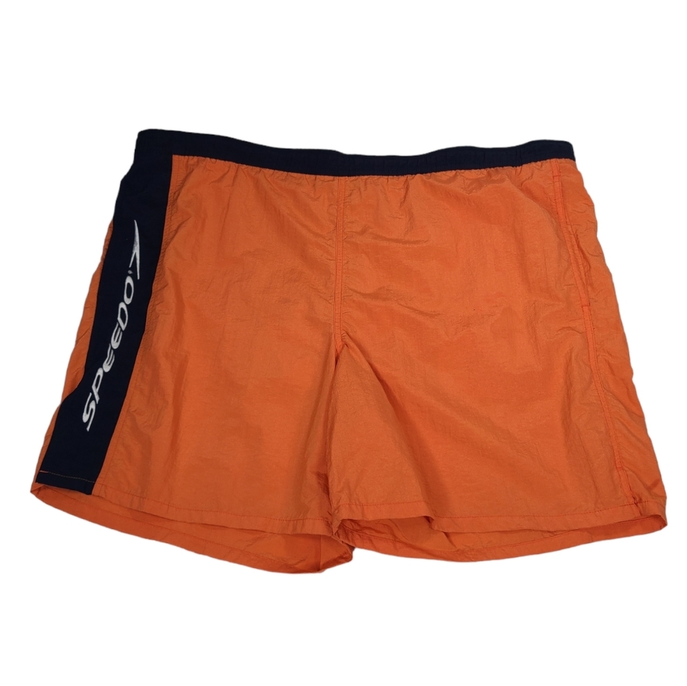 Vintage 90s Speedo Mesh Lined Swim Trunks Orange Nylon Men's Size Large